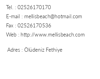 Mellis Beach Hotel iletiim bilgileri